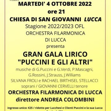 Gran Galà Lirico “Puccini e gli altri”: l’Orchestra Filarmonica di Lucca in concerto il 4 ottobre
